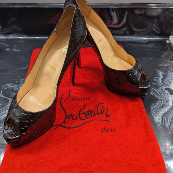 Black snake skin peek toe size 10 Red Bottom - Picture 7 of 17